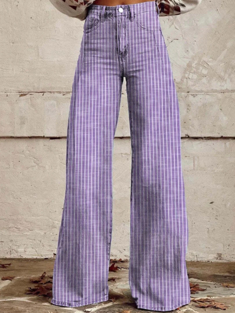 Damen Hoch geschnittene Wide-Leg Jeans mit moderner Streifenoptik Drune