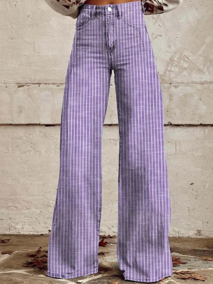 Damen Hoch geschnittene Wide-Leg Jeans mit moderner Streifenoptik Drune
