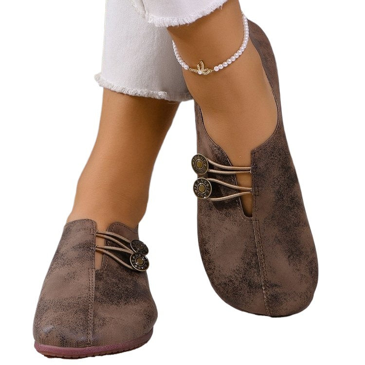 Damen nan elegante Komfort-Slipper im Mokassinstil mit elastischer Zierkordel und Knopfdetail Drune