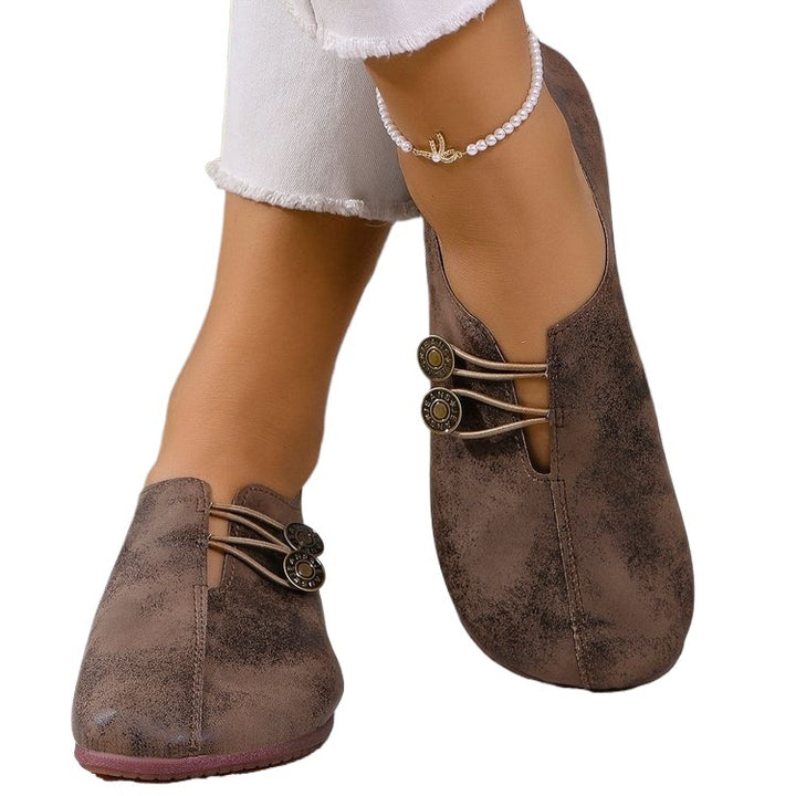 Damen nan elegante Komfort-Slipper im Mokassinstil mit elastischer Zierkordel und Knopfdetail Drune