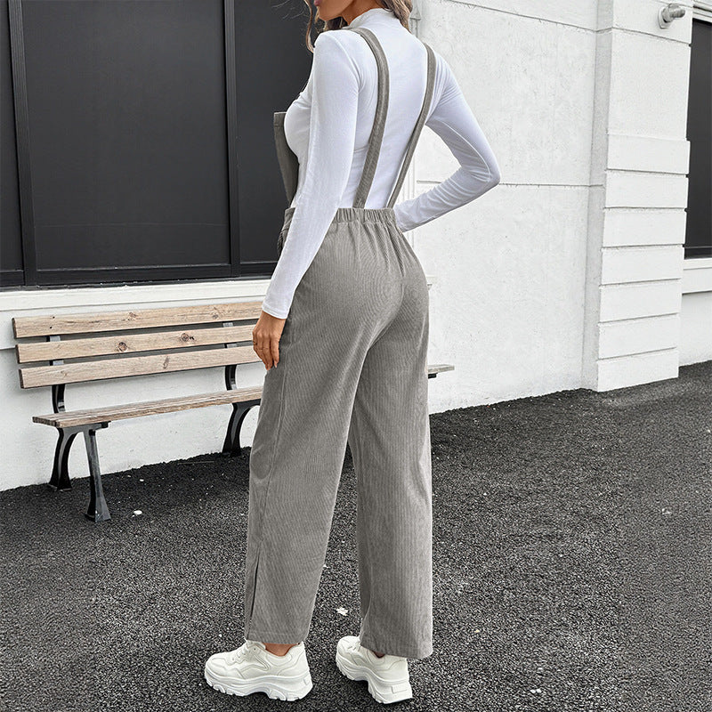 Damen Lässiger Baumwoll-Jumpsuit mit breiten Beinen Drune