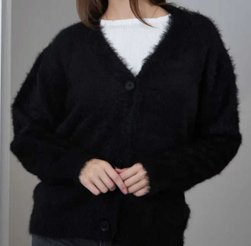 Damen Flauschiger Cardigan mit V-Ausschnitt Drune