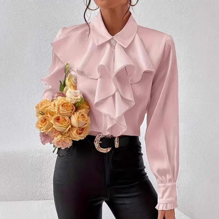 Damen Elegante Rüschenbluse mit Volants, Hemdkragen und Manschetten Drune