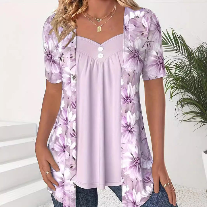 Drune | Tops Lockere Passform Herzausschnitt Floral Print Lagenlook