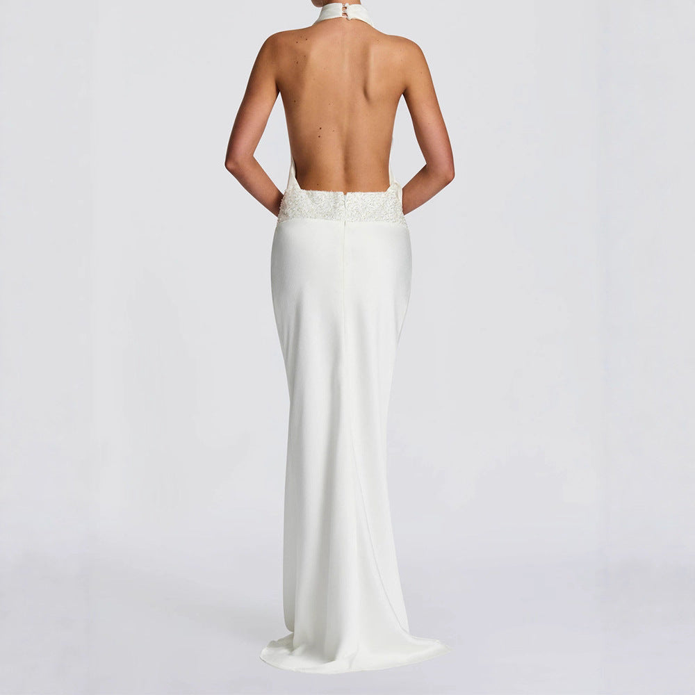 Damen Elegantes Hochzeitskleid mit schimmerndem Taillenband Drune