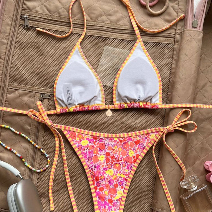 Damen Triangel-Bikini mit floralem Design und verstellbaren Trägern Drune