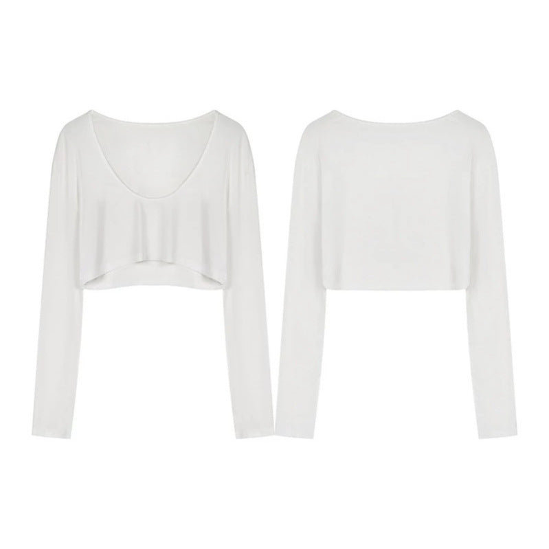 Damen Kurz geschnittenes Langarm-Crop-Top mit weitem Rundhals Drune