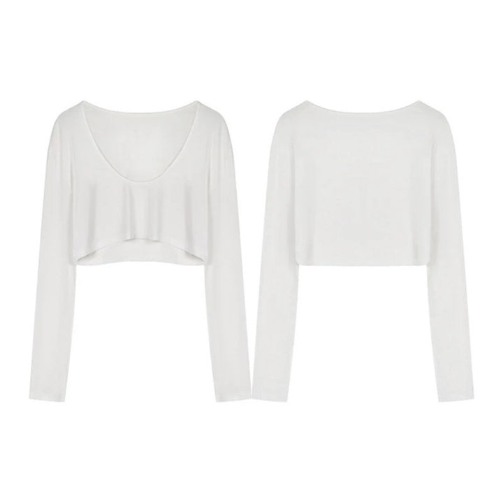 Damen Kurz geschnittenes Langarm-Crop-Top mit weitem Rundhals Drune
