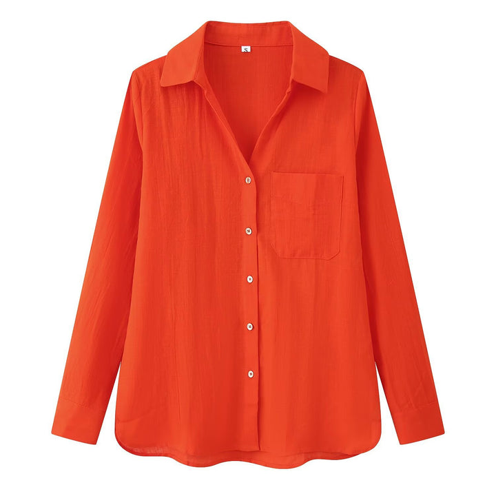 Damen Leichte Oversize-Leinenbluse mit Brusttasche und Hemdkragen Drune