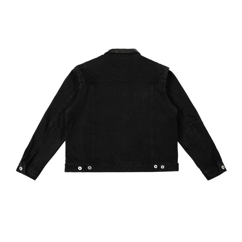 Herren Boxy-Jeansjacke mit Lederimitatkragen und sichtbaren Metallknöpfen Drune
