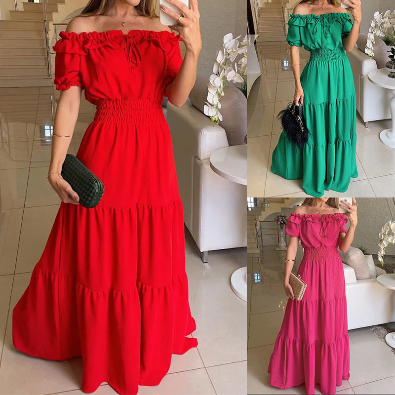 Damen Maxikleid mit Off-Shoulder Design und Volant-Ärmeln Drune