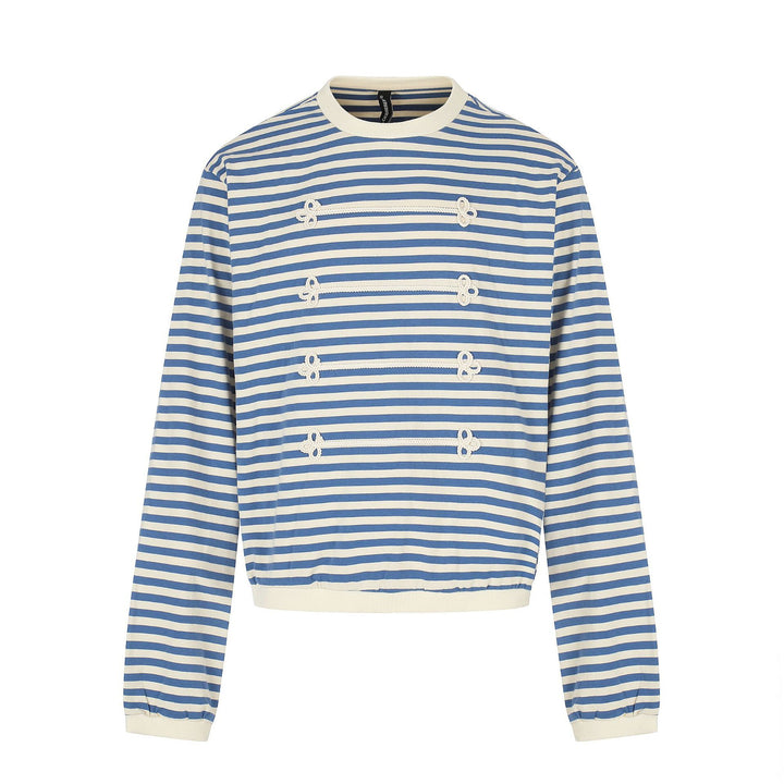 Damen maritimes Streifen-Sweatshirt mit Zierkordeln Drune