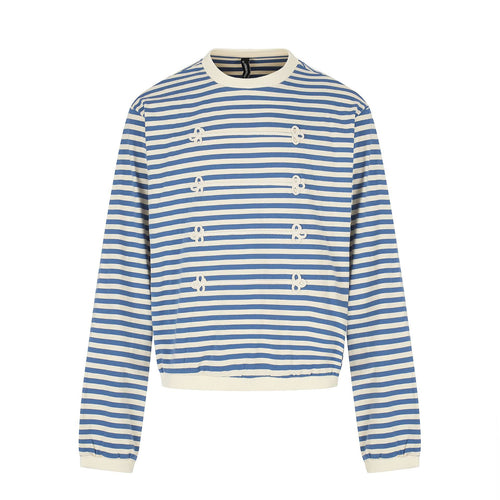 Damen maritimes Streifen-Sweatshirt mit Zierkordeln Drune