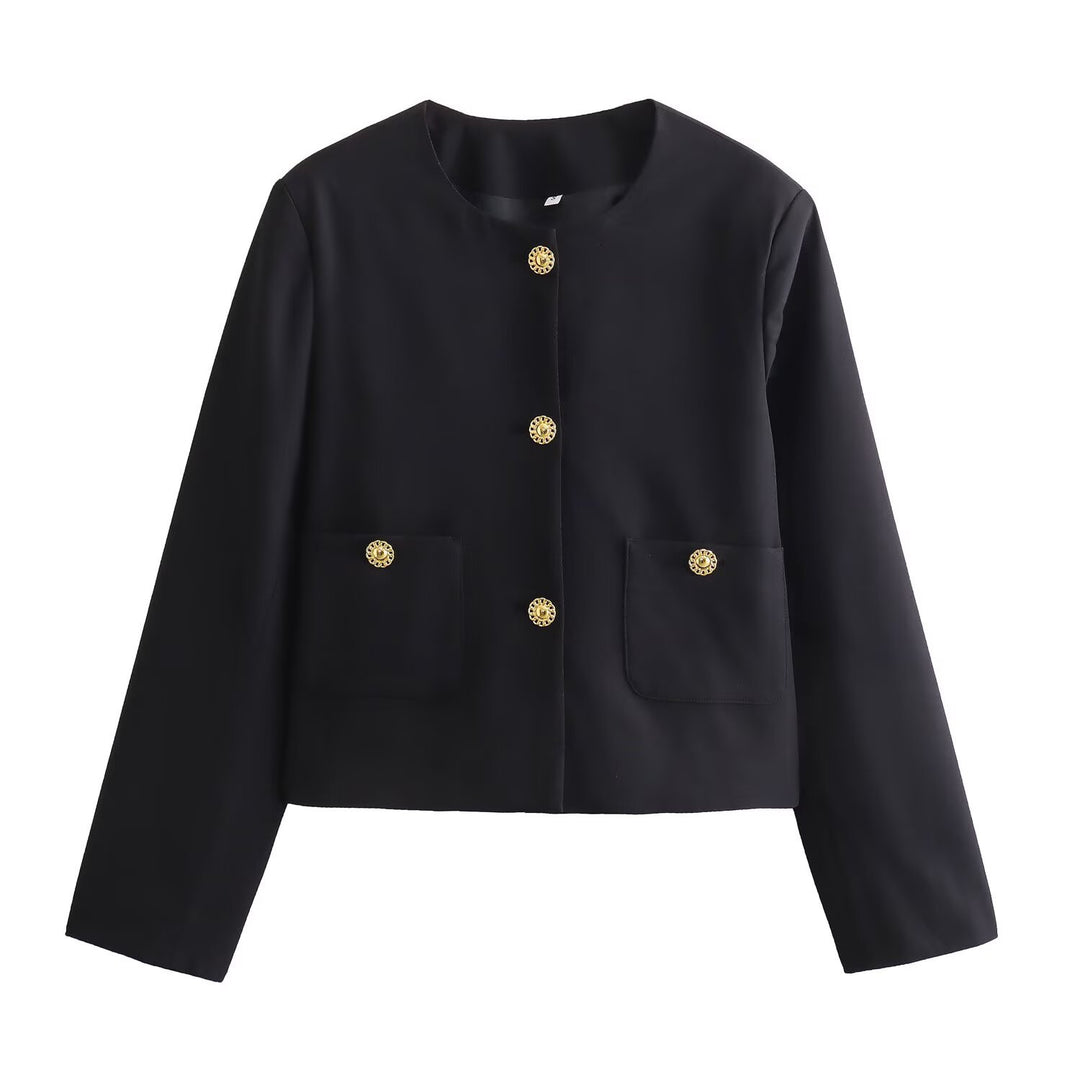 Damen Kurzblazer im Boxy‑Cut mit dekorativen Zierknöpfen und aufgesetzten Taschen Drune
