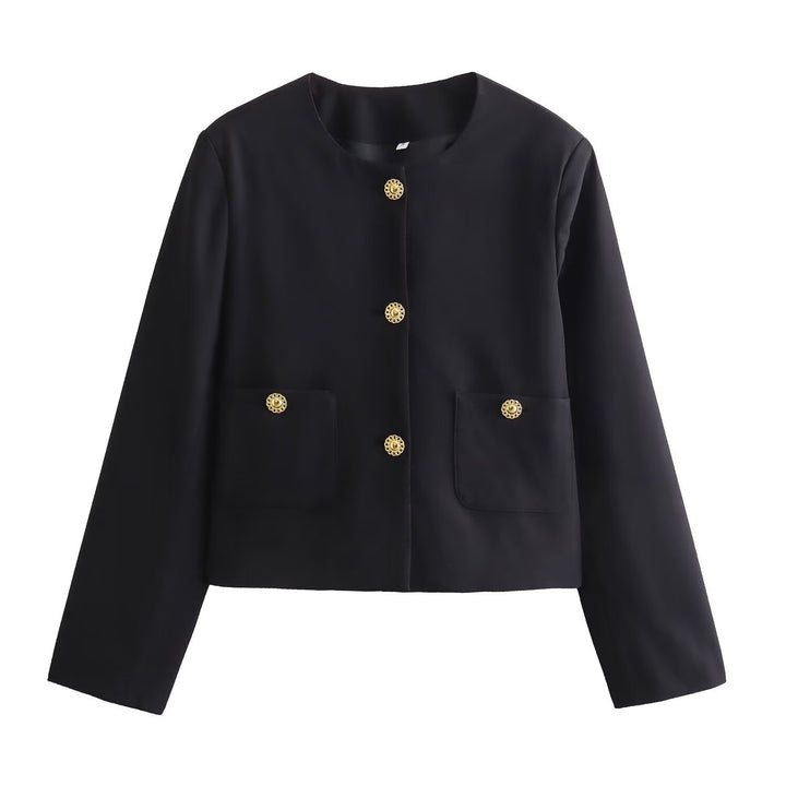 Damen Kurzblazer im Boxy‑Cut mit dekorativen Zierknöpfen und aufgesetzten Taschen Drune