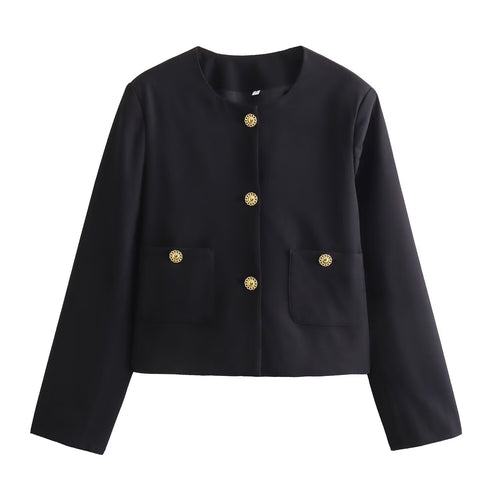 Damen Kurzblazer im Boxy‑Cut mit dekorativen Zierknöpfen und aufgesetzten Taschen Drune
