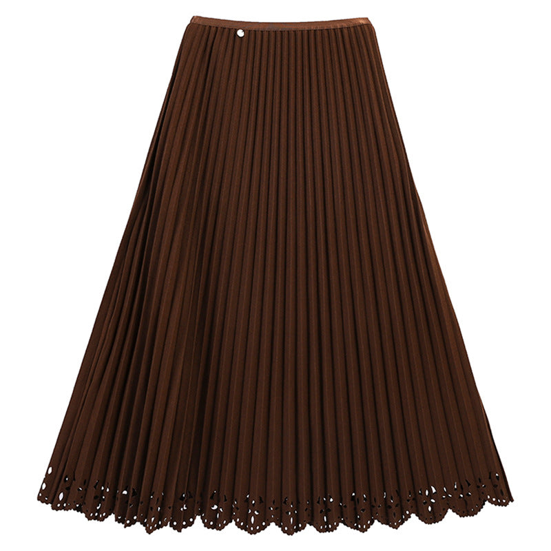 Damen nan plissierter Midirock mit feinem Plissee, elastischem Taillenbund und floraler Lasercut-Saum Drune