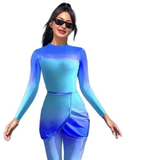 Damen Sportlicher Langarm-Badeanzug mit Wickeldetail Drune