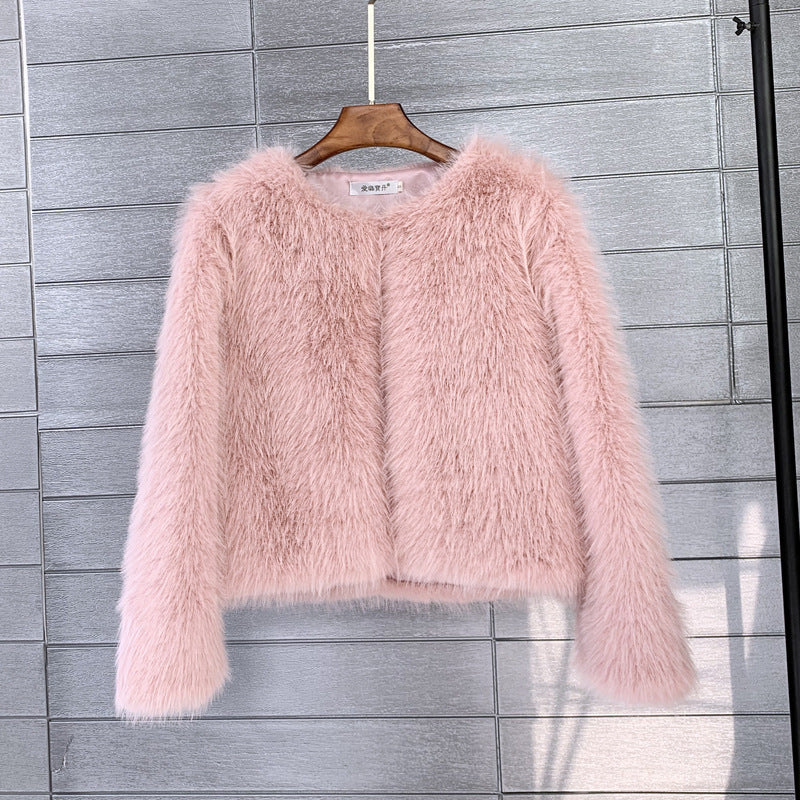Damen Kurze glamouröse Kunstfelljacke mit lockeren Ärmeln Drune