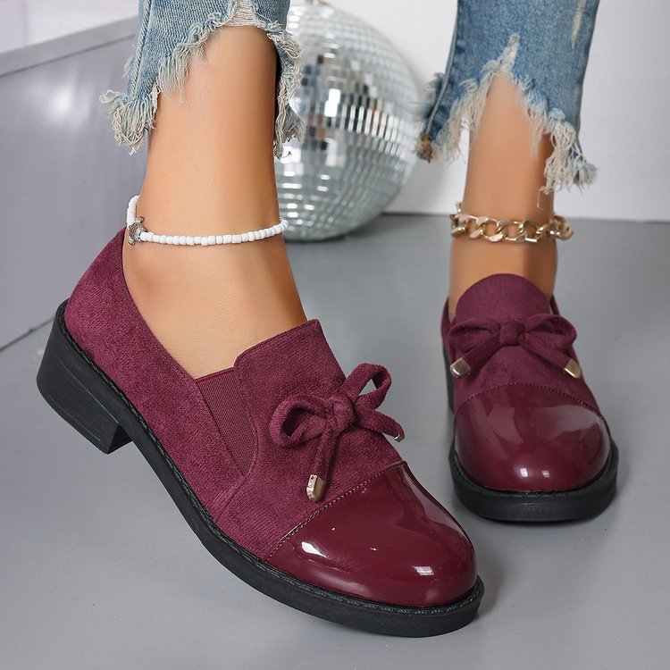 Damen Lack- und Wildlederslipper mit Zierschleife und niedrigem Blockabsatz Drune