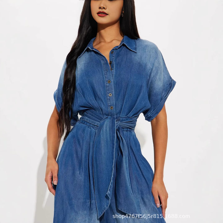 Damen lässiger Denim-Overall mit weitem Bein und praktischen Taschen Drune