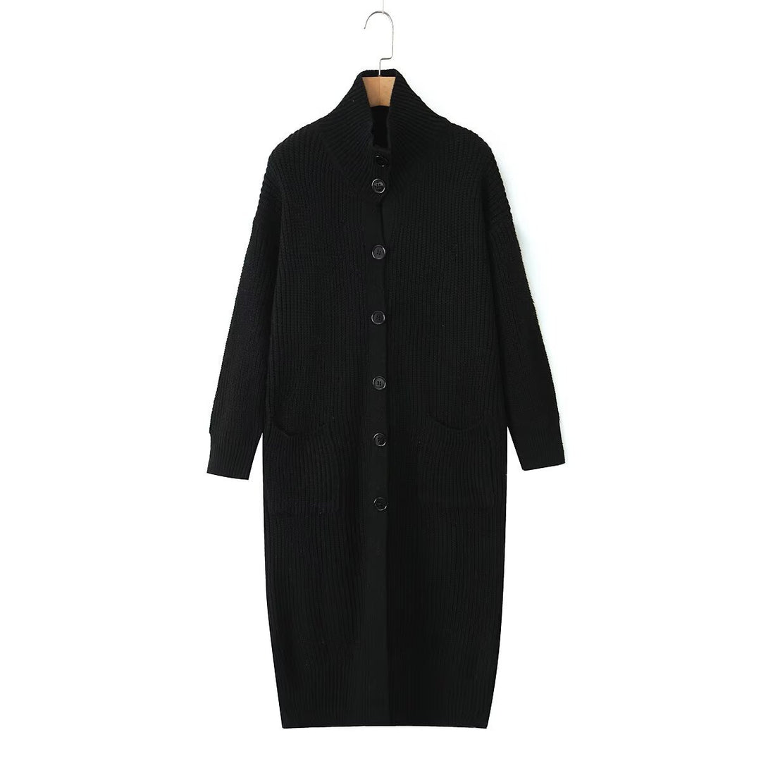 Damen Langer Grobstrick-Cardigan mit Schalkragen, Knopfleiste und aufgesetzten Taschen Drune