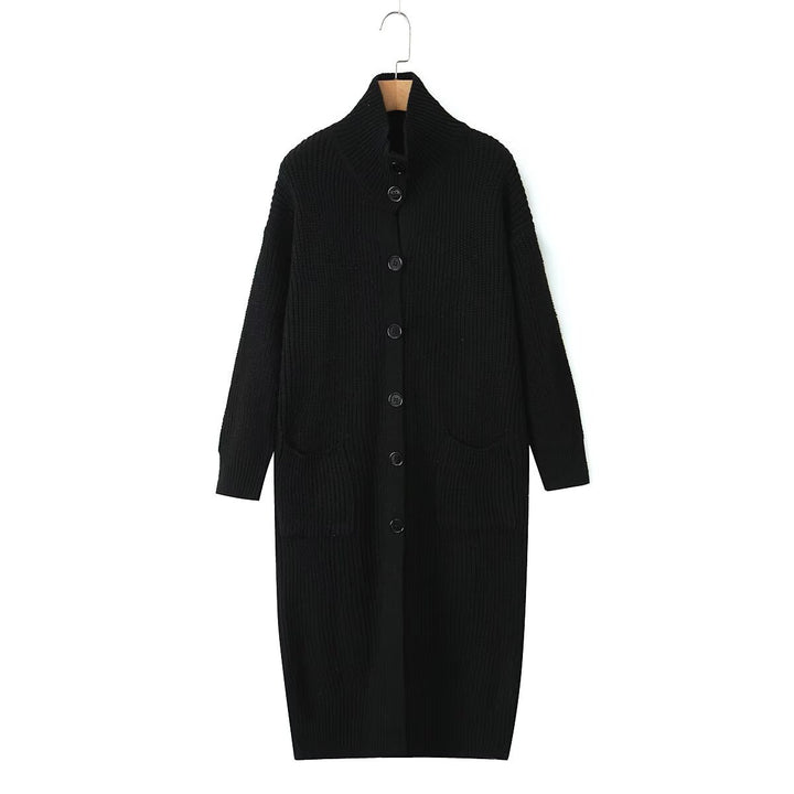 Damen Langer Grobstrick-Cardigan mit Schalkragen, Knopfleiste und aufgesetzten Taschen Drune