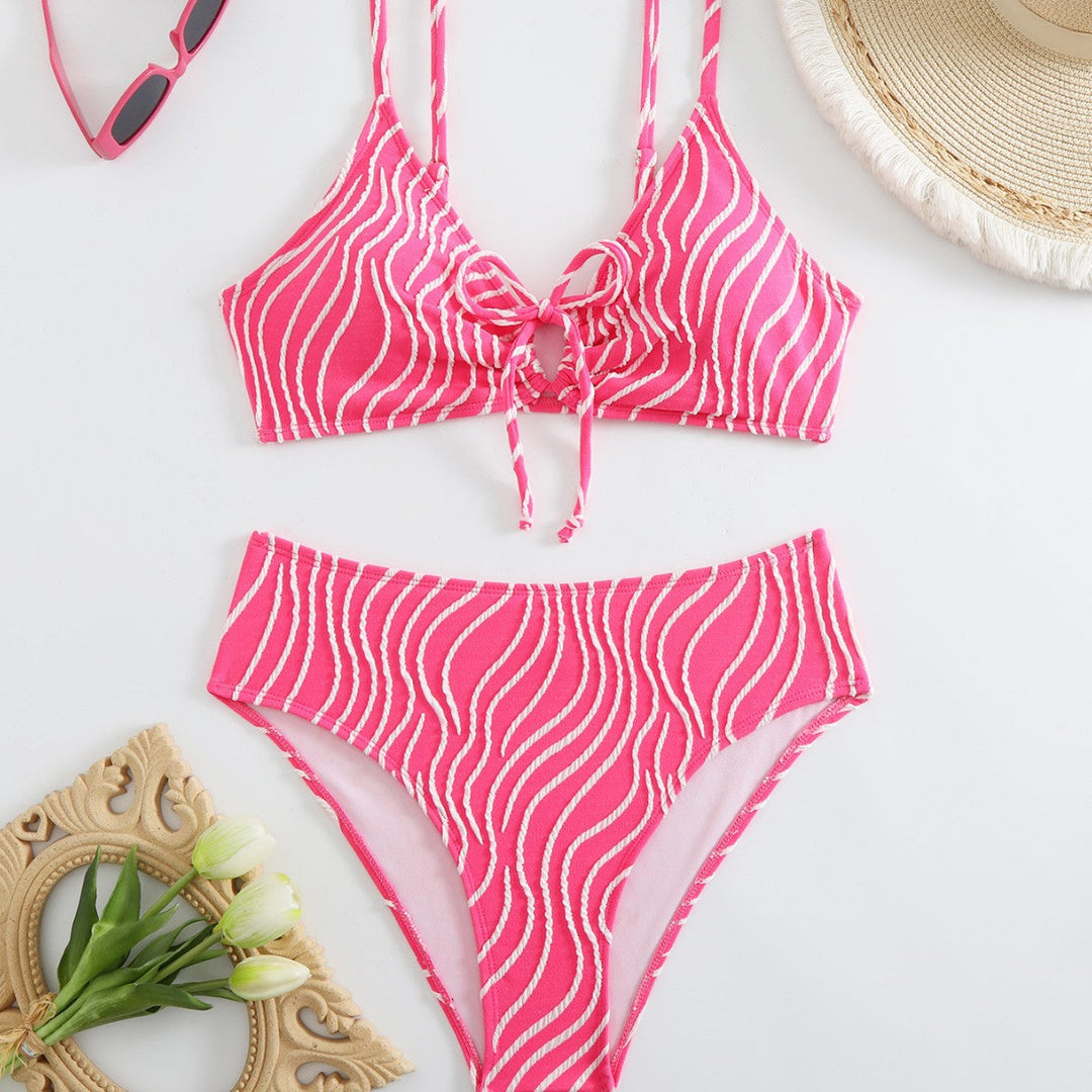 Damen Zweiteiliger Bikini mit verspieltem Wellenmuster Drune