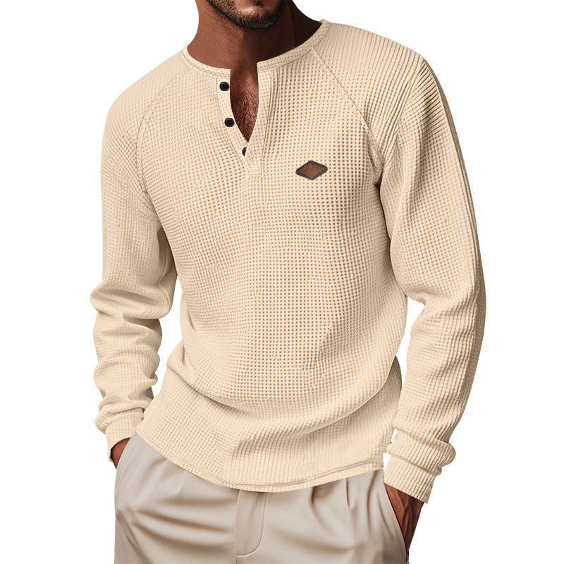 Herren nan Thermo Waffelshirt Henley mit Knopfleiste und Raglanärmeln Drune