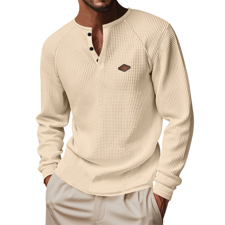 Herren nan Thermo Waffelshirt Henley mit Knopfleiste und Raglanärmeln Drune