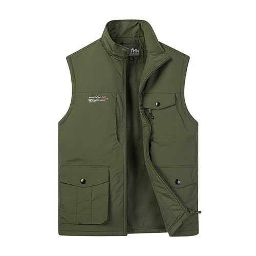 Herren Leichte Fleece-gefütterte Outdoor-Weste mit Mehrfachtaschen und Stehkragen Drune