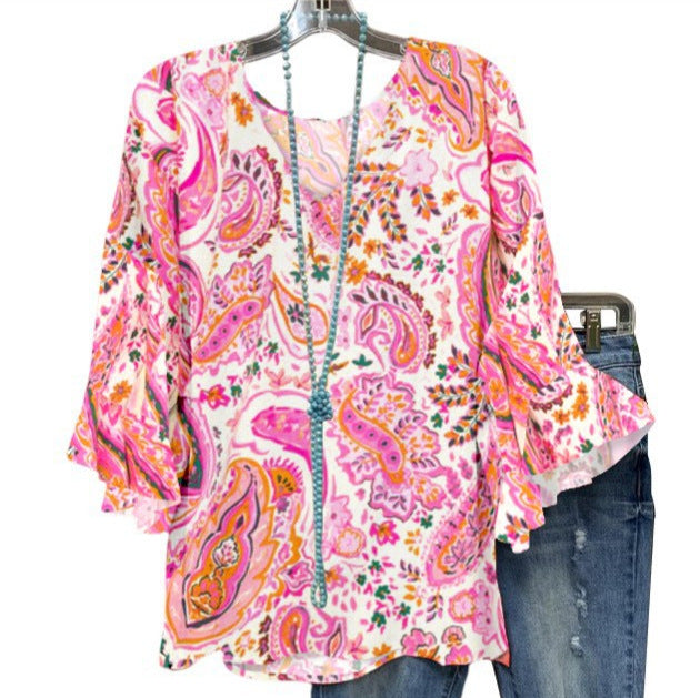 Damen Bluse mit floralem Muster und Rüschendetails Drune