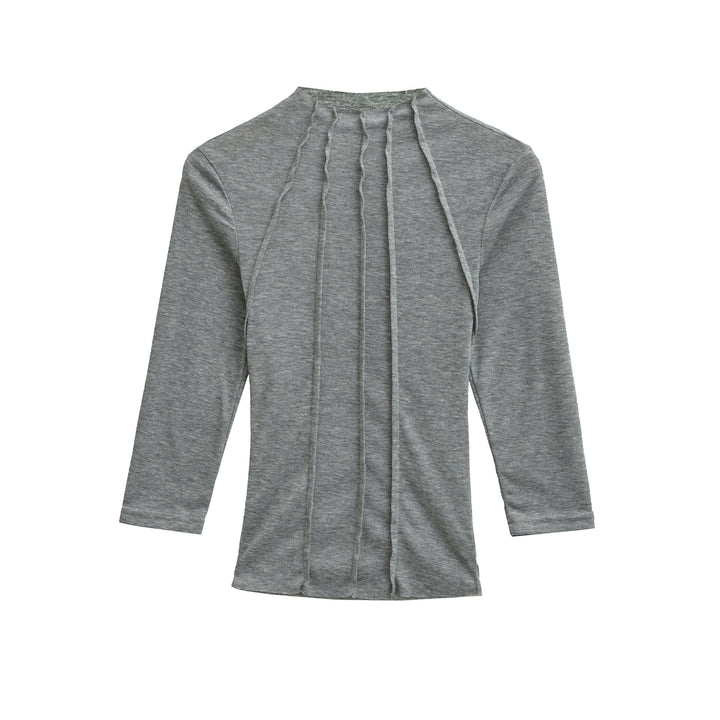 Damen Figurbetontes Langarmshirt mit Stehkragen und Zier-Volants Drune