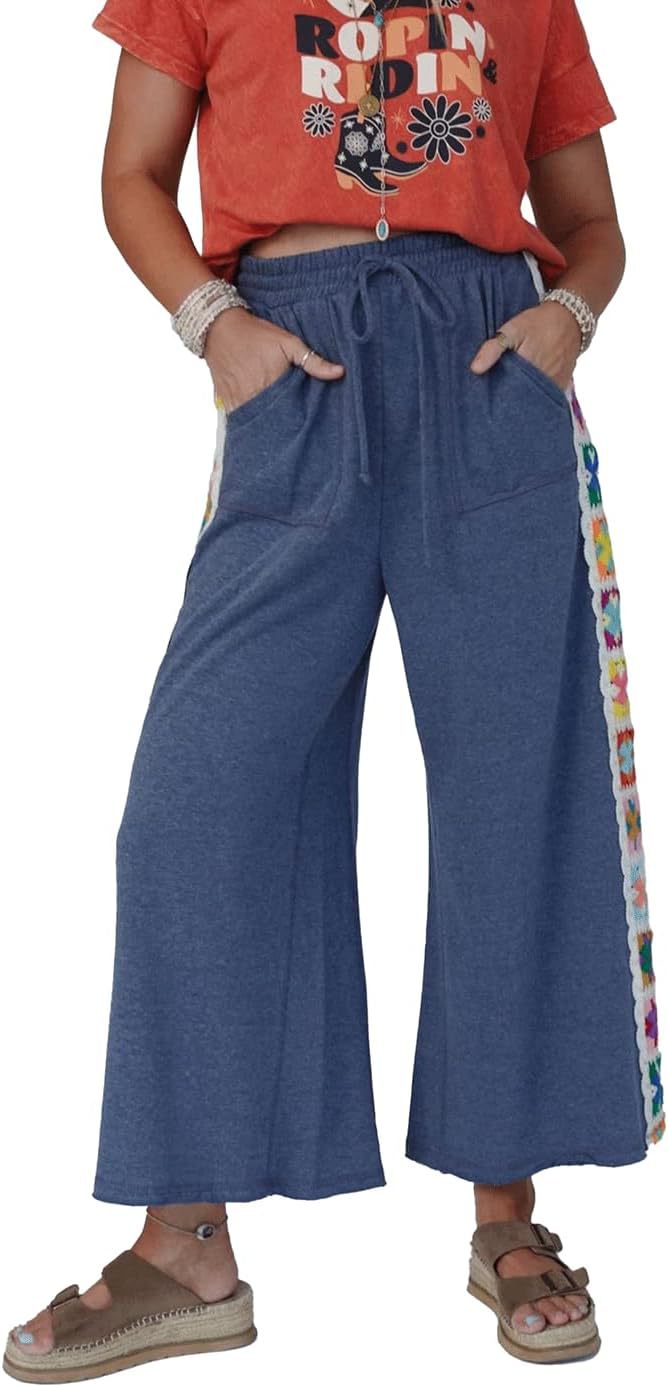 Damen Weite Freizeithose mit buntem Seitenstreifen Drune