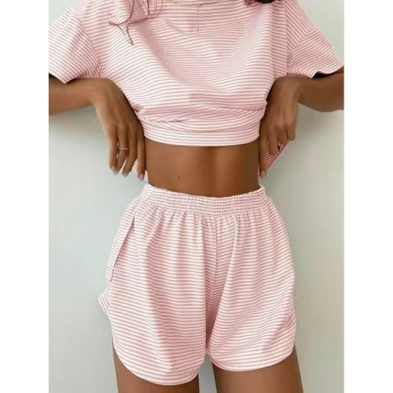 Damen stylisches Freizeit-Set mit lockerem Kurzarm-Top und Shorts Drune