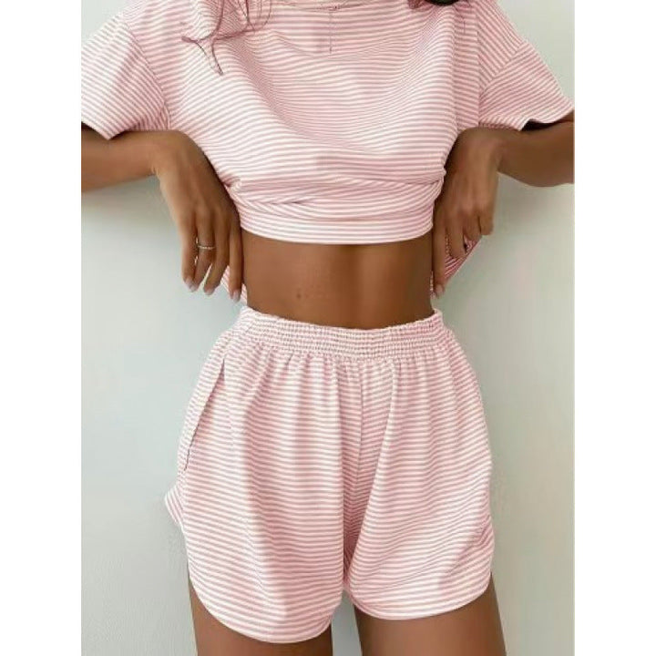 Damen stylisches Freizeit-Set mit lockerem Kurzarm-Top und Shorts Drune