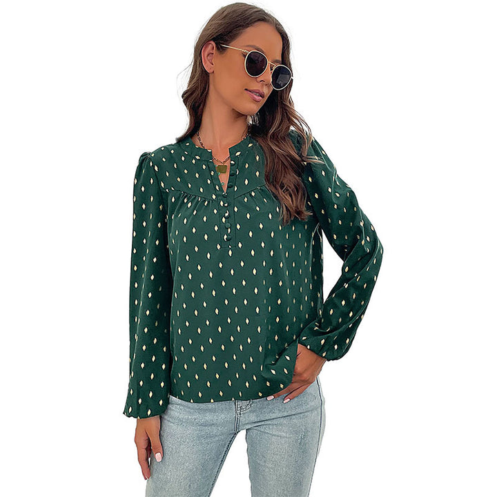 Damen Leichte Viskose-Bluse mit Stehkragen, Knopfleiste und feinem Tropfenprint Drune