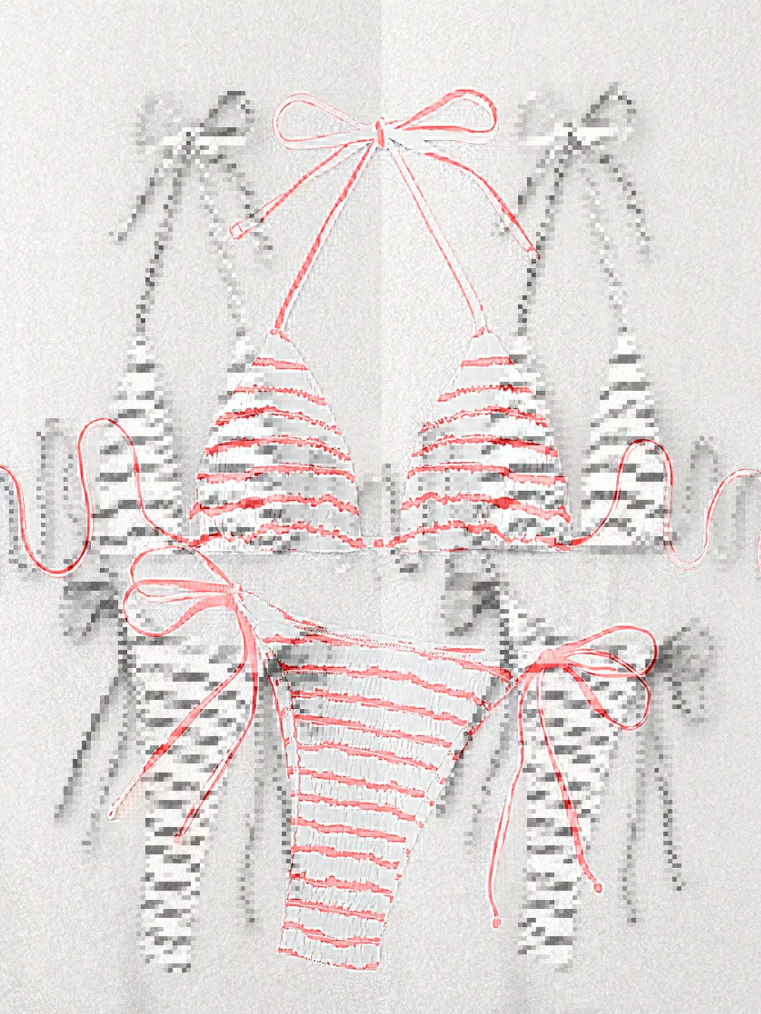 Damen Triangel-Bikini mit feinem Streifenmuster und raffinierten Bindebändern Drune