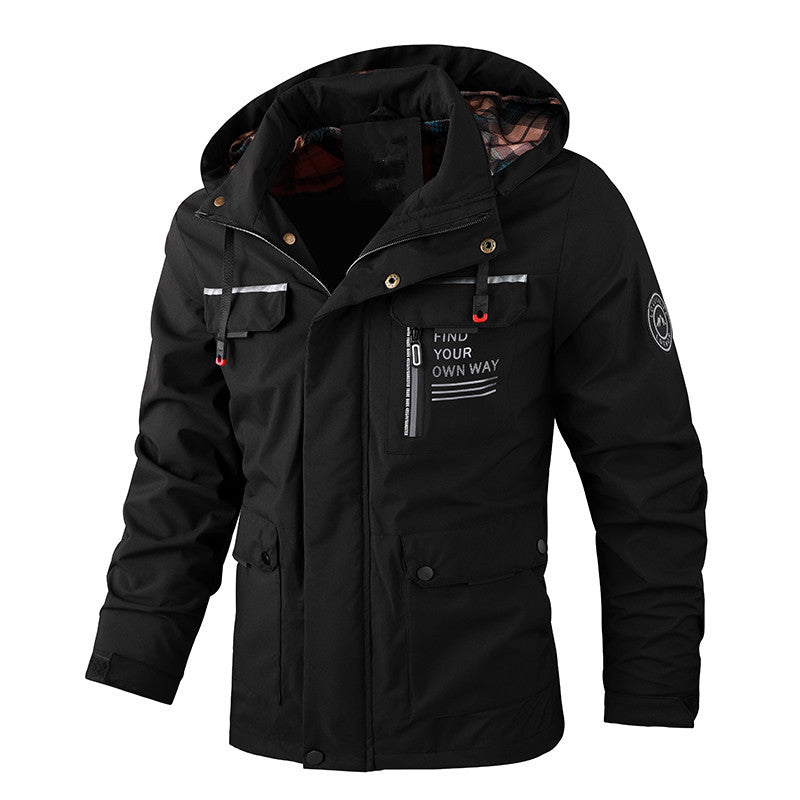 Herren wasserabweisender Utility‑Parka mit Kapuze, Mehrfach‑Taschen und Windschutz Drune