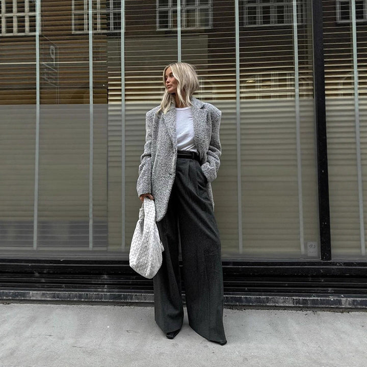 Damen Oversize Wollmix-Blazer im Bouclé-Look mit kastiger Silhouette Drune
