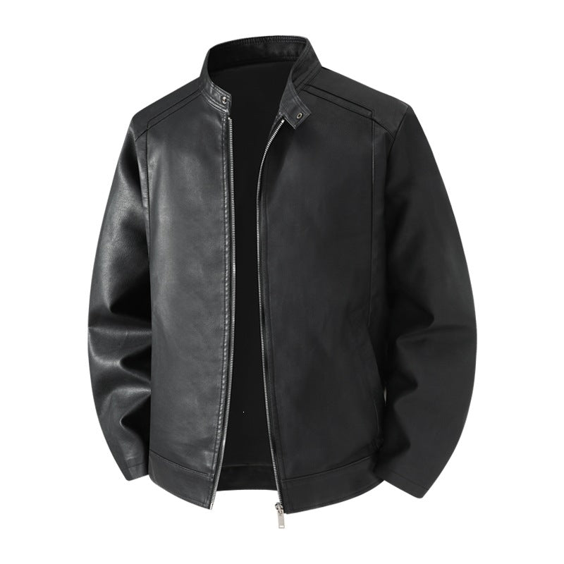 Herren Schlichte Kunstleder-Cityjacke mit Stehkragen, Zweiwege-Reißverschluss & Eingrifftaschen Drune