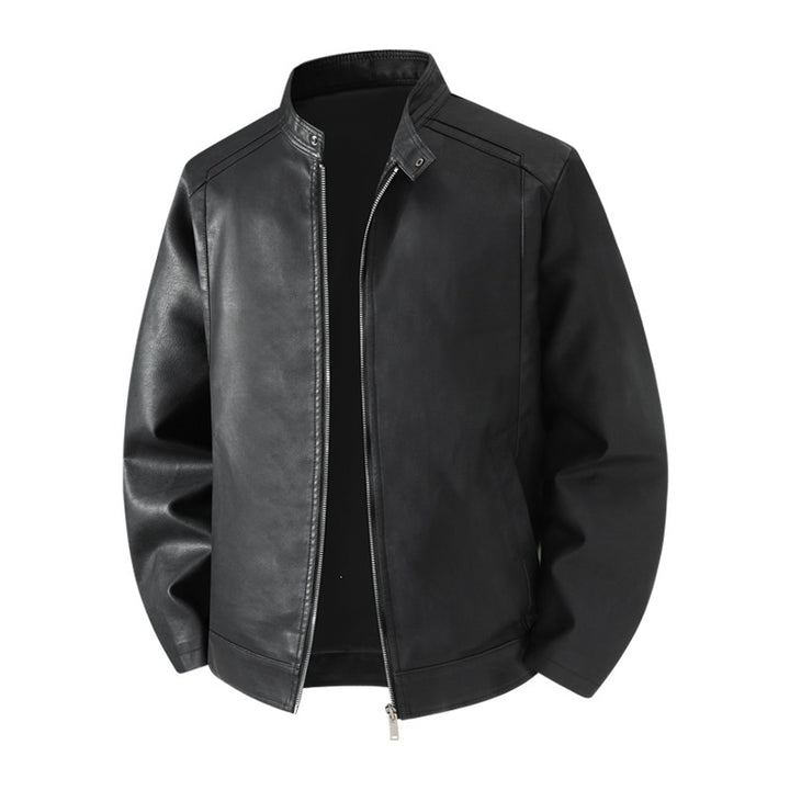 Herren Schlichte Kunstleder-Cityjacke mit Stehkragen, Zweiwege-Reißverschluss & Eingrifftaschen Drune