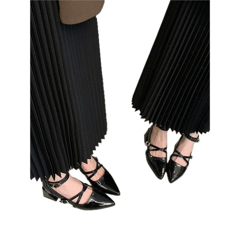 Damen Spitz zulaufende Riemchen‑Mules im Mary‑Jane‑Stil mit verstellbarem Knöchelriemen und geformtem Blockabsatz Drune
