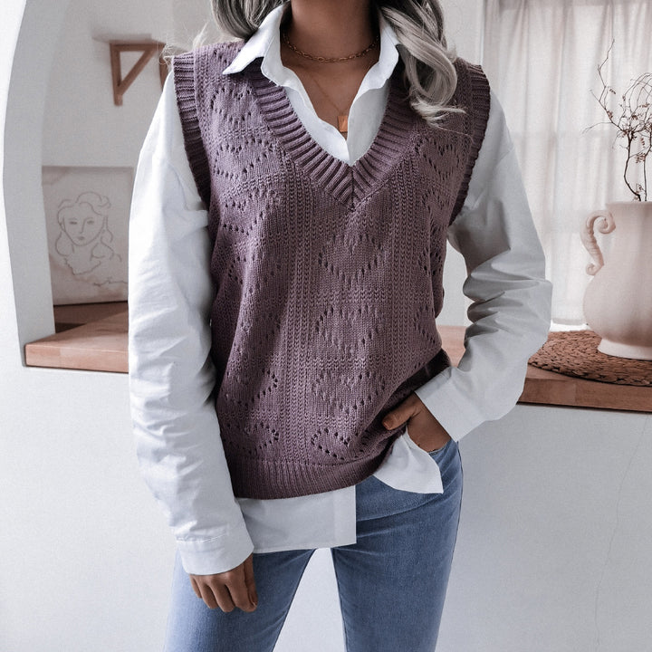 Damen Strickweste mit V-Ausschnitt und Herzmuster Drune