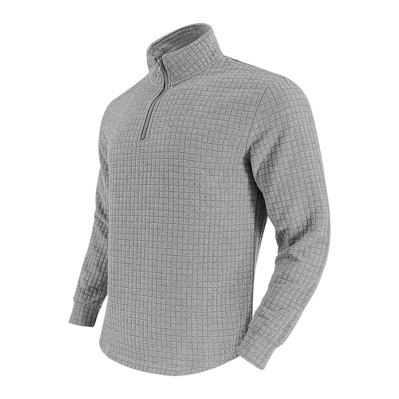 Herren Stepp-Quarter-Zip-Pullover mit Karomuster und Stehkragen Drune