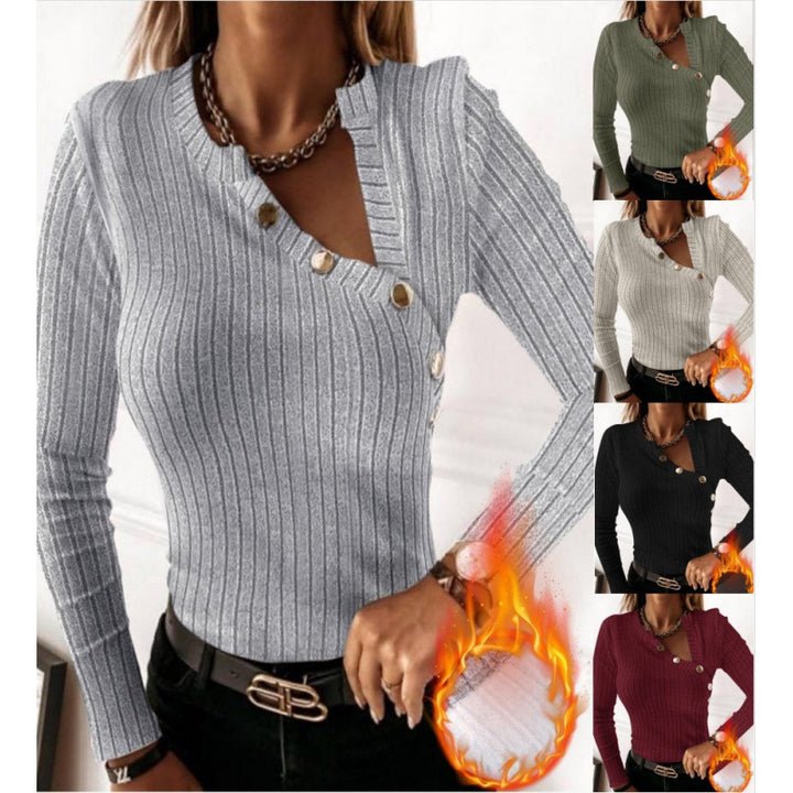 Damen Langarmshirt mit modischem Knopfdetail und Rippstruktur Drune