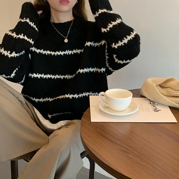 Damen Oversized Pullover mit gestreiftem Design und weichem Strick Drune