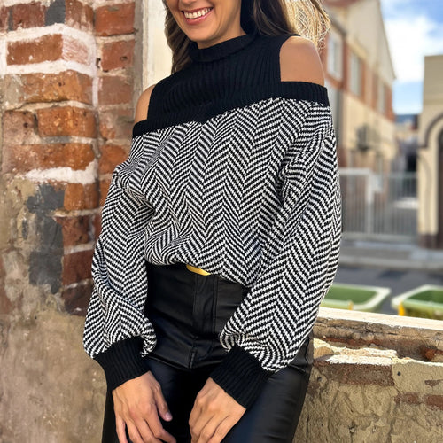 Damen Modischer Pullover mit Schulterauschnitten Drune
