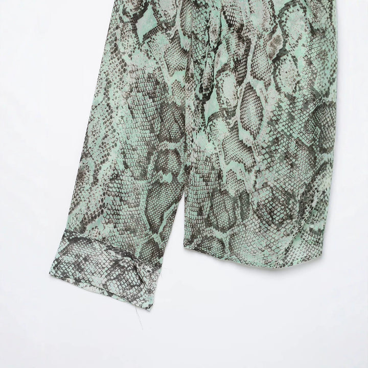 Damen Chiffonbluse mit Schleifenkragen und Schlangenprint Drune