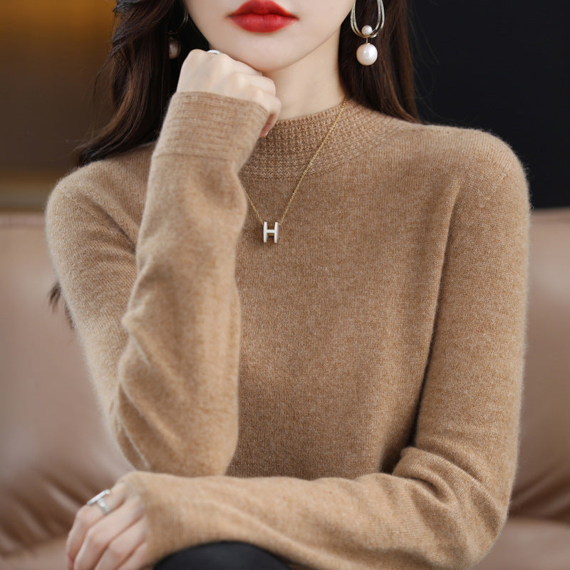 Damen Leichter Feinstrick-Mockneckpullover mit strukturierter Kragenblende Drune